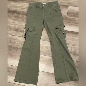Olive Green Cargo Flare Pants
